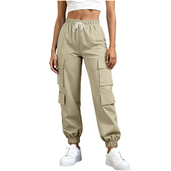 ABATAB Womens Cargo Pants with Pockets Cinch Bottom Hiking Pants Drawstring Lightweight Baggy Joggers Streetwear