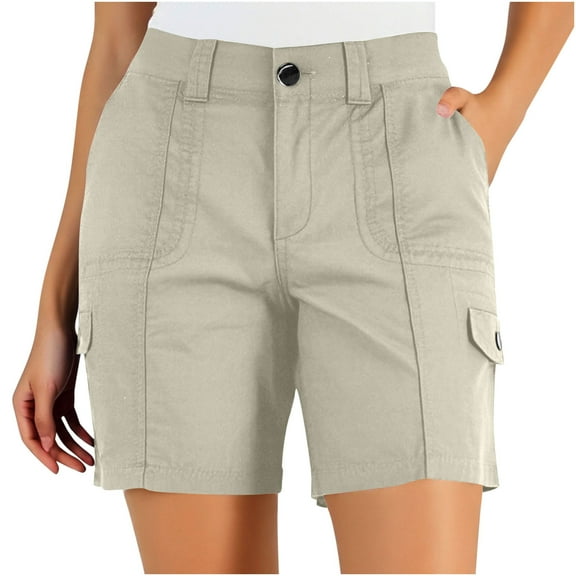 ABATAB Womens Cargo Shorts High Waist Button Comfy Hiking Loose Fit Shorts Pants Summer Lightweight with Pockets