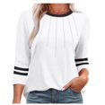 thumbnail image 1 of ABATAB Womens Casual 3/4 Sleeve T-Shirts Fall Fashion Tops Comfy Color Block Tunics Pleated Crew Neck Vacation Work Dressy Shirts(X-Large,White 1), 1 of 5