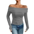 thumbnail image 1 of ABATAB Womens Casual Long Sleeve Shirts Crewneck off the Shoulder Slim Fit Top Going out Tunic Blouses Clothes Outfits, 1 of 7