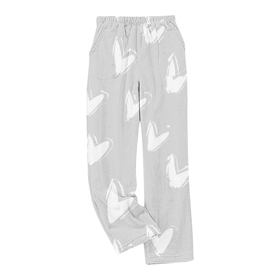 ABATAB Womens Christmas Print Pajama Pants Fuzzy Warm Winter Lounge Pants Elastic Waisted Wide Leg Pj Bottom with Pockets