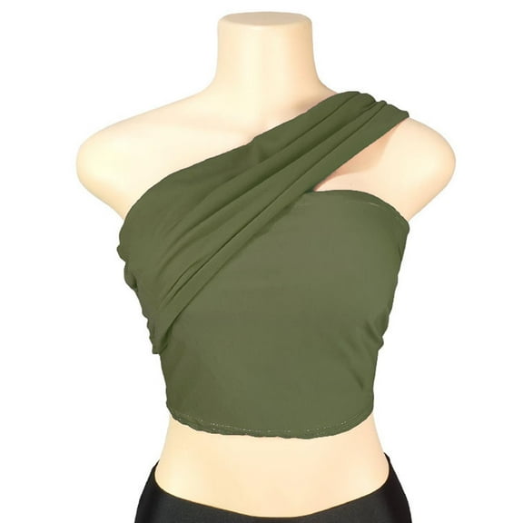 ABATAB Womens Crop Tubes Tops Sleeveless Going Out Casual Tee One Shoulder Solid Color Summer Blouses Slim Tops Tshirts