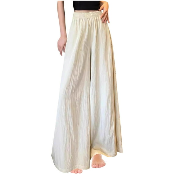 ABATAB Womens Culottes Elastic Waist Wide Leg Pants Casual Summer Baggy Lounge Fashion Palazzo Trousers with Pockets