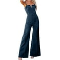 thumbnail image 1 of ABATAB Womens Denim Jumpsuit Cute V Neck Spaghetti Straps Jeans Outfits Casual Wide Leg Long Pants Summer Baech Trendy Rompers, 1 of 7