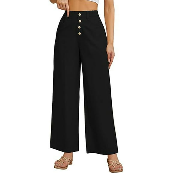 ABATAB Womens Dress Pants Business Casual Work Pants with Pockets Cotton Linen Office Slacks 4 Button-Up Pull on Trousers