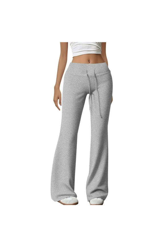 Womens Flare Sweatpants Comfortable Stretchy Soft Pants Drawstring Bootcut Workout Jogger Bell Bottom Dance Trousers