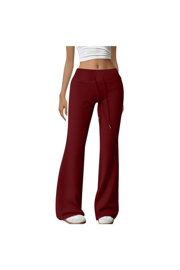 Womens Flare Sweatpants Comfortable Stretchy Soft Pants Drawstring Bootcut Workout Jogger Bell Bottom Dance Trousers