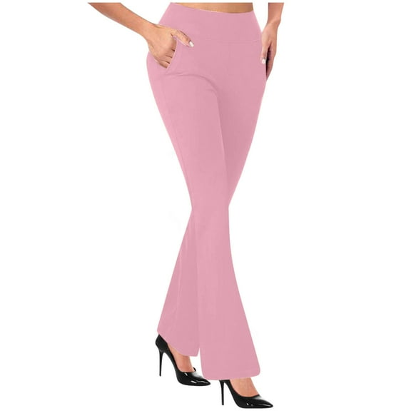 ABATAB Womens Flare Work Pants Business Casual Slacks Pants with Pockets High Waisted Yoga Office Bell Bottom Trousers