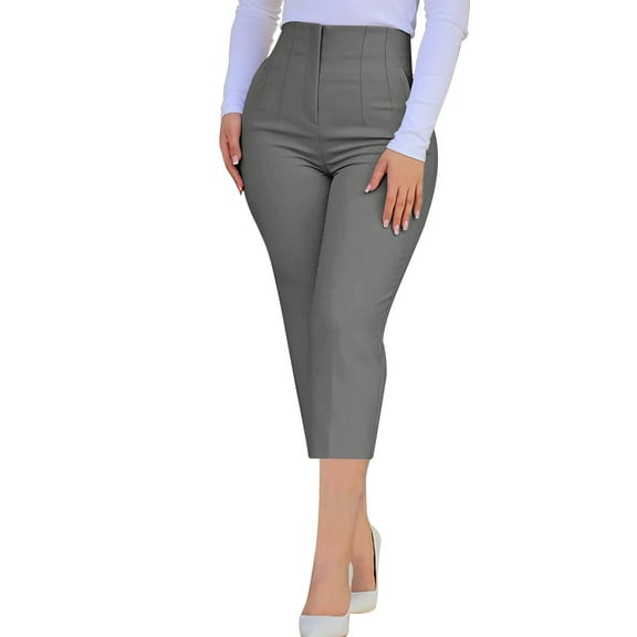 ABATAB Womens High Waisted Cropped Pants Trendy Skinny Business Work Pants Office Trousers Summer Fall Outfits with Pockets