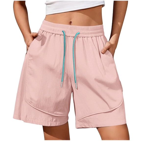 ABATAB Womens Hiking Shorts Lightweight Jogger Drawstring Elastic Waisted Shorts Camping Travel with Pockets