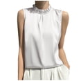 thumbnail image 1 of ABATAB Womens Ice Silk Satin Cami Soft Mock Ruffle Neck Sleeveless Loose Tank Tops Basic Summer Trendy Cami Shirt, 1 of 3