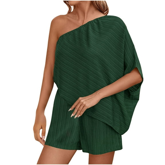 ABATAB Womens Jumpsuit Summer Loose off Shoulder Elastic Waist Wide Leg Dressy Party Clubwear Rompers