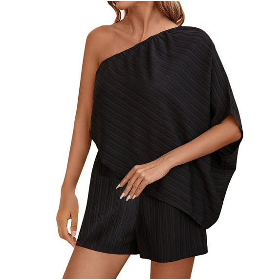 ABATAB Womens Jumpsuit Summer Loose off Shoulder Elastic Waist Wide Leg Dressy Party Clubwear Rompers