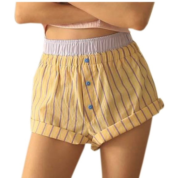 ABATAB Womens Lightweight Shorts Casual Baggy Trendy Shorts Striped High Waisted Button down Comfy Lounge Shorts