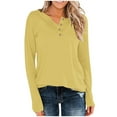 thumbnail image 1 of ABATAB Womens Long Sleeve Henley Shirts Classic V Neck Casual Button down Tunic Tops Loose Fit Fall Dressy Tee Clothes(3X-Large,Yellow 3), 1 of 7