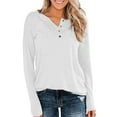 thumbnail image 1 of ABATAB Womens Long Sleeve Henley Shirts Classic V Neck Casual Button down Tunic Tops Loose Fit Fall Dressy Tee Clothes(X-Large,White 5), 1 of 5