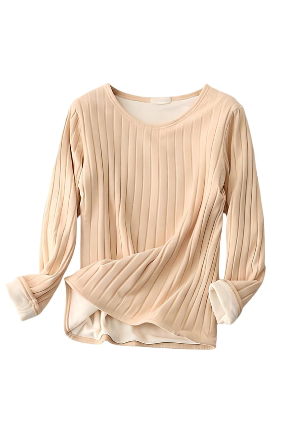 Womens Long Sleeve Shirts Fleece Lined Crew Neck Thermal Tops Slim Fit Undershirt Base Layer Comfy Clothes