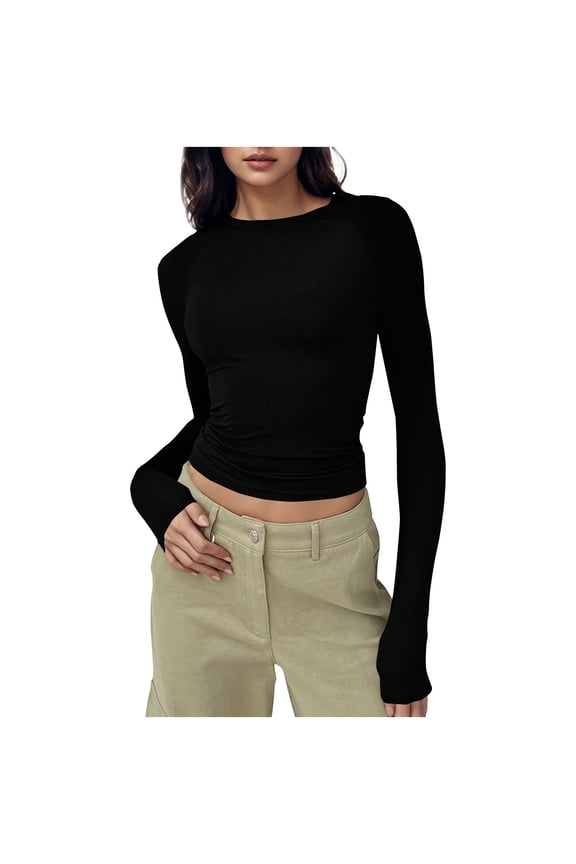 Womens Long Sleeve T Shirts Spring Fashion Basic Crop Tops Lightweight Casual Going out Outfits Fashion Clothes