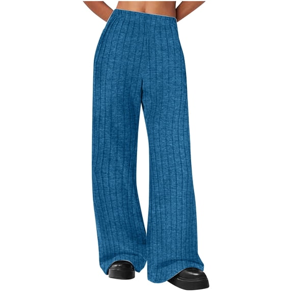 ABATAB Womens Lounge Pants Ribbed Knit High Waisted Straight Leg Casual Baggy Loose Fit Pajama Pants with Pockets