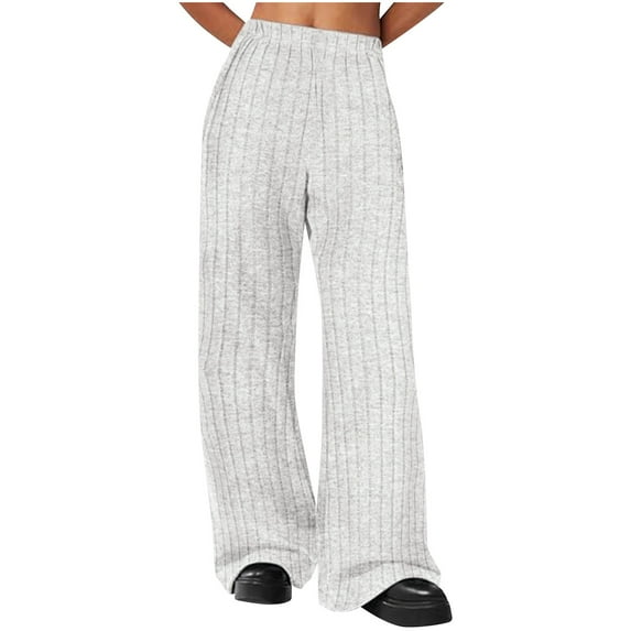 ABATAB Womens Lounge Pants Ribbed Knit High Waisted Straight Leg Casual Baggy Loose Fit Pajama Pants with Pockets