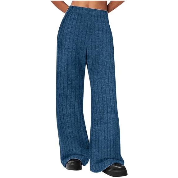 ABATAB Womens Lounge Pants Ribbed Knit High Waisted Straight Leg Casual Baggy Loose Fit Pajama Pants with Pockets