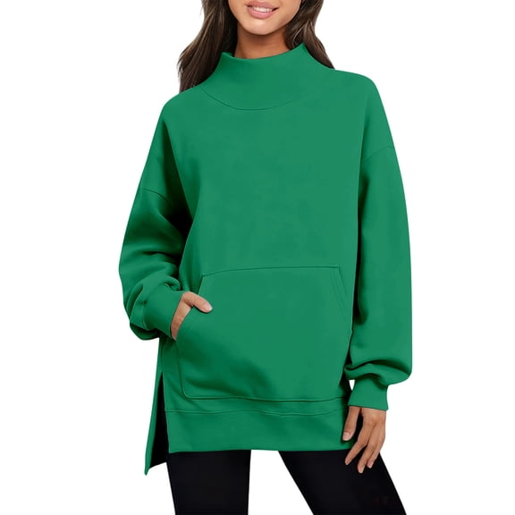ABATAB Womens Oversized Sweatshirts Turtleneck Pullover Long Sleeve Side Slit Tops Fall Casual Fashion Lightweight Outfits