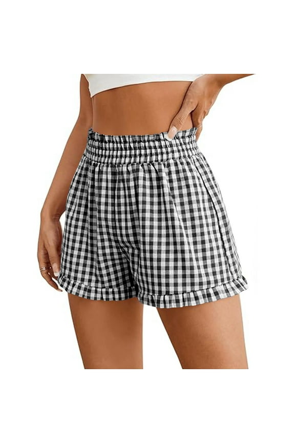 Womens Pajamas Shorts Summer Trendy Lounge Sleep Shorts Plaid Elastic Waist Pj Shorts Beach Casual Shorts