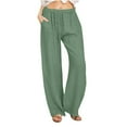 thumbnail image 1 of ABATAB Womens Palazzo Pants Casual Flowy Cotton Linen Pants Wide Leg Summer Beach Vacation Trousers with Pockets, 1 of 5