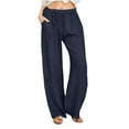 thumbnail image 1 of ABATAB Womens Palazzo Pants Casual Flowy Cotton Linen Pants Wide Leg Summer Beach Vacation Trousers with Pockets, 1 of 5