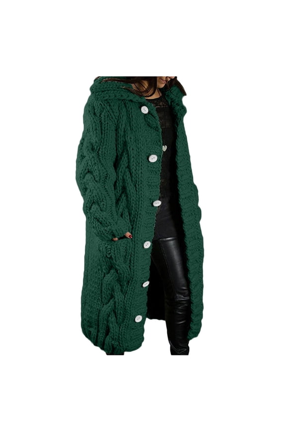 Womens Plus Size Long Sweater Jackets Warm Open Front Long Sleeve Cable Knitted Dusters Outerwear Fall Winter Button down Coats(5X-Large,Green)