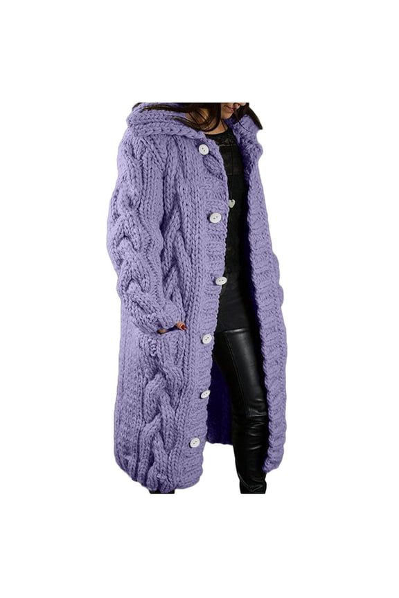 Womens Plus Size Long Sweater Jackets Warm Open Front Long Sleeve Cable Knitted Dusters Outerwear Fall Winter Button down Coats(XX-Large,Purple)