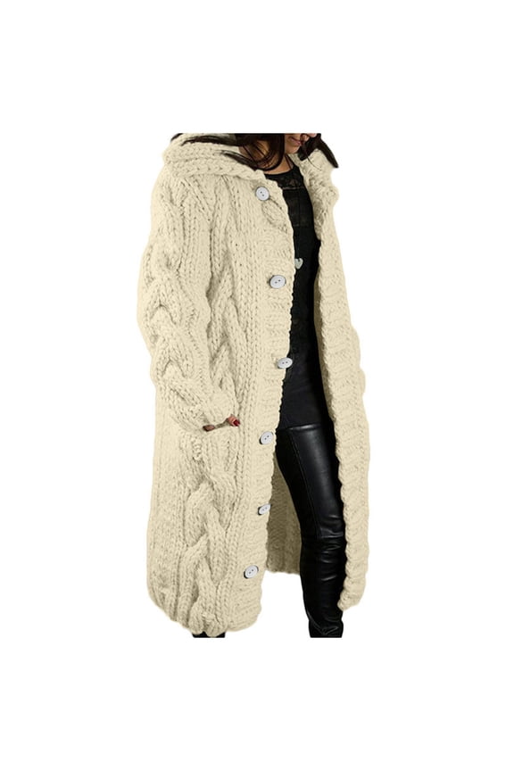 Womens Plus Size Long Sweater Jackets Warm Open Front Long Sleeve Cable Knitted Dusters Outerwear Fall Winter Button down Coats(X-Large,Beige)