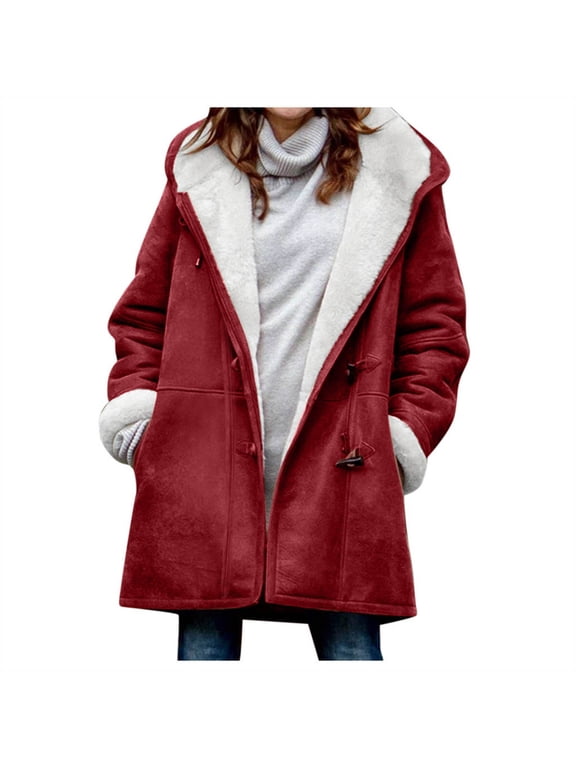 Womens Plus Size Winter Coats Warm Sherpa Fleece Lined Jackets Hooded Parka Long Sleeve Coat Outerwear with Pockets(4X-Large,Wine)