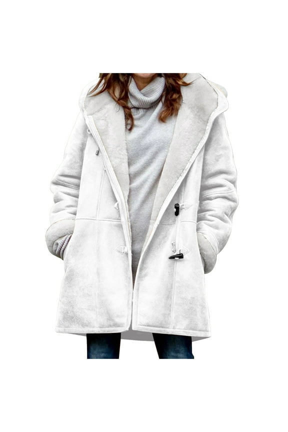 Womens Plus Size Winter Coats Warm Sherpa Fleece Lined Jackets Hooded Parka Long Sleeve Coat Outerwear with Pockets