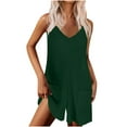thumbnail image 1 of ABATAB Womens Romper Ribbed Sleeveless V Neck Spaghetti Strap Jumpsuit Backless Wide Leg Overalls with Pockets, 1 of 6