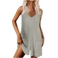 thumbnail image 1 of ABATAB Womens Romper Ribbed Sleeveless V Neck Spaghetti Strap Jumpsuit Backless Wide Leg Overalls with Pockets, 1 of 6