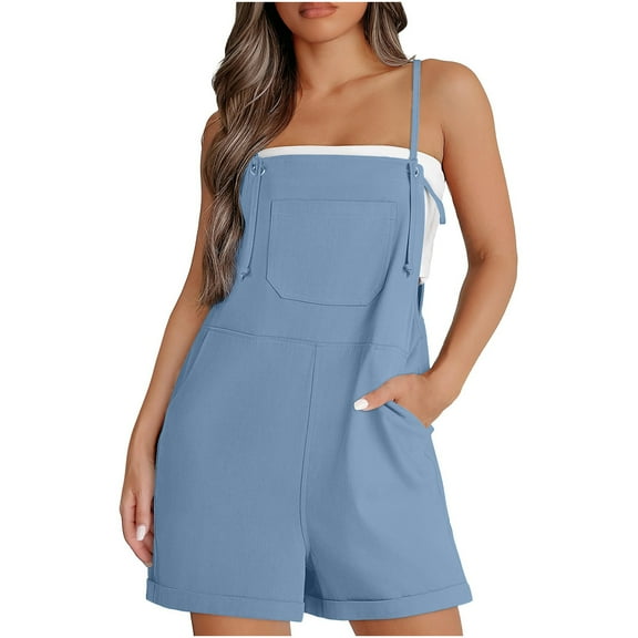 ABATAB Womens Rompers Trendy Summer Casual Loose Overalls Sleeveless Wide Leg Casual Spaghetti Strap Jumpsuit with Pockets