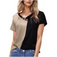thumbnail image 1 of ABATAB Womens Shirts Color Block Short Sleeve V Neck Party Tee Tops Summer Button Down Casual Fashion Offfice Shirts, 1 of 6