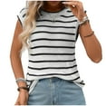 thumbnail image 1 of ABATAB Womens Short Sleeve Sweater Spring Summer Crewneck Striped Pullover Casual Fashion Cap Sleeve Knit Vest Tops Clothes, 1 of 7