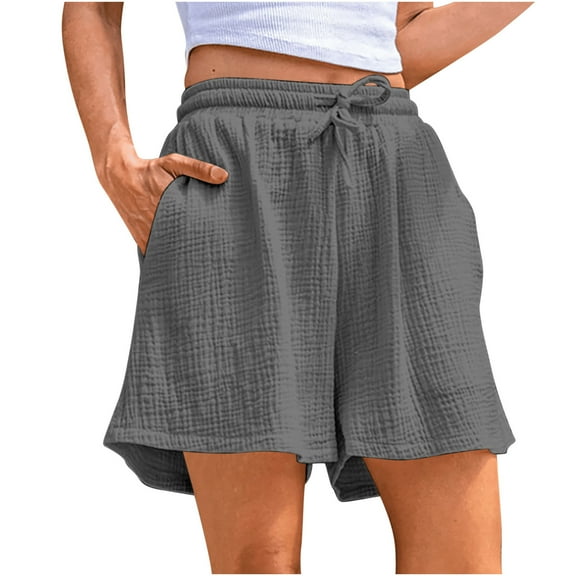 ABATAB Womens Shorts Comfy Summer Drawstring High Waist Shorts Baggy Trendy Lounge Shorts with Pockets