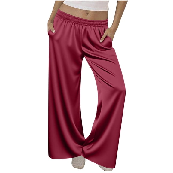 ABATAB Womens Silk Satin Pajama Pants Soft Comfy Loose Pj Bottom Elastic Waisted Straight Leg Lounge Sleepwear with Pockets