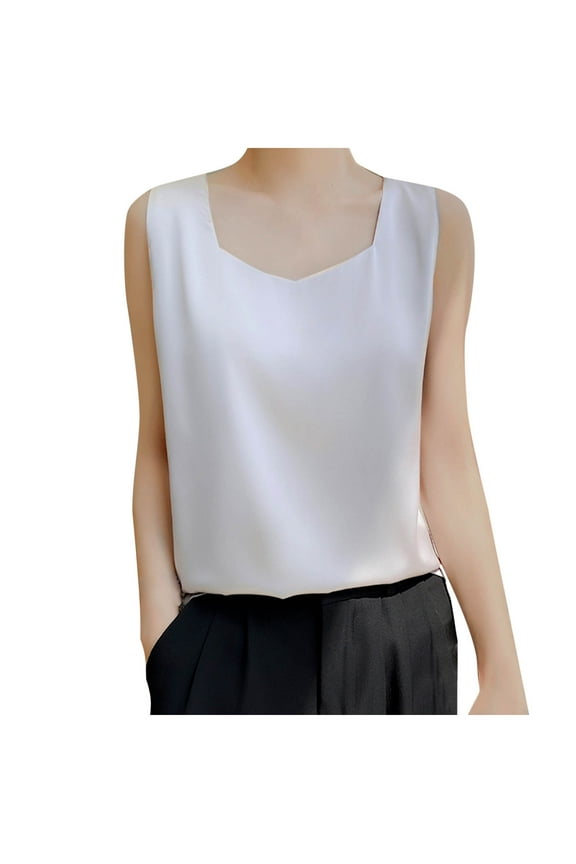 Womens Silk Satin Tank Tops V Neck Casual Cami Sleeveless Solid Camisole Blouses Soft Summer Basic Tank Shirt