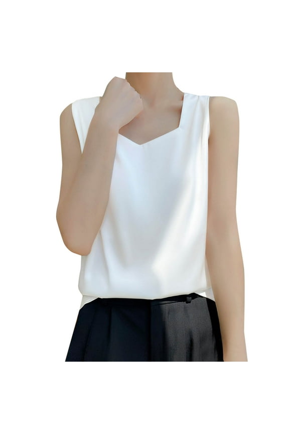 Womens Silk Satin Tank Tops V Neck Casual Cami Sleeveless Solid Camisole Blouses Soft Summer Basic Tank Shirt