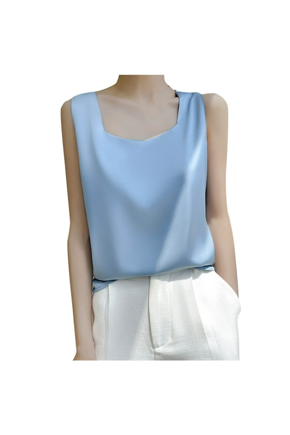Womens Silk Satin Tank Tops V Neck Casual Cami Sleeveless Solid Camisole Blouses Soft Summer Basic Tank Shirt