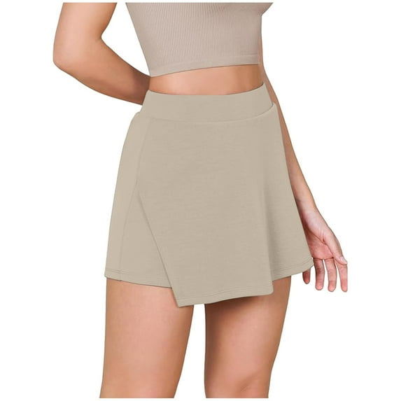 ABATAB Womens Skort High Waisted Stretchy Soft Casual Trendy Shorts Asymmetrical Hem Golf Tennis Summer Shorts