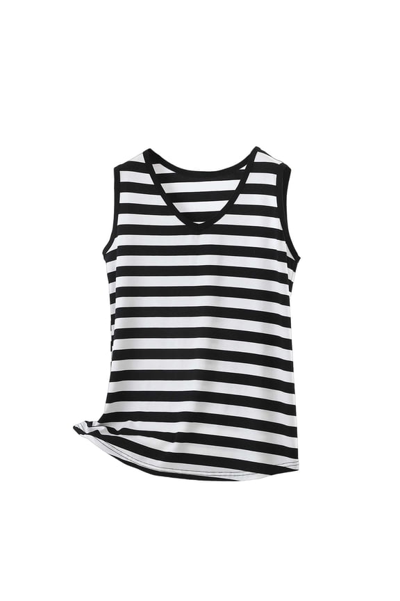 Womens Sleeveless Tank Tops V Neck Striped Breathable Sleep Shirts Casual Basic Undershirt Summer Comfy Clothes