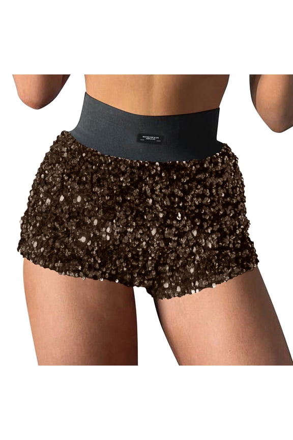 Womens Sparkly Sequin Shorts Elastic High Waisted Fashion Casual Lightweight Summer Party Club Shorts