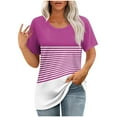 thumbnail image 1 of ABATAB Womens Striped Shirt Short Sleeve Crew Neck Tunic Tops Casual Loose Fit Fasion Summer Basic Tee Blouses, 1 of 7