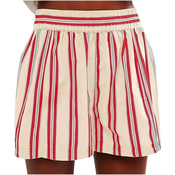 ABATAB Womens Striped Shorts Comfy Summer Shorts Wide Leg High Waist Pockets Casual Shorts for Women Trendy