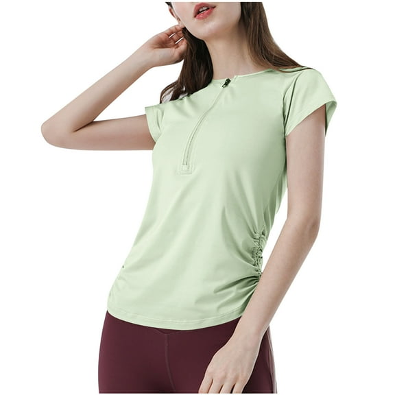 ABATAB Womens Summer Cap Sleeve T-Shirts Casual Loose Fit Tunic Tops Crew Neck Half Zip Fashion Tee Shirts Outfits